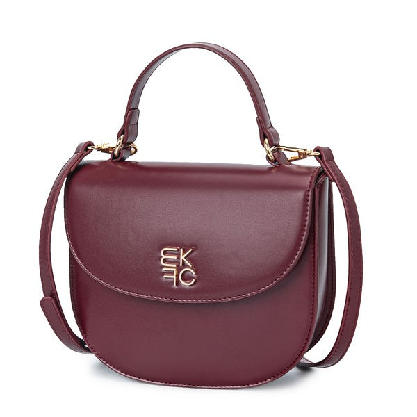 Burgundy Heloise Crossbody in smooth vegan leather with gold hardware and magnetic closure.