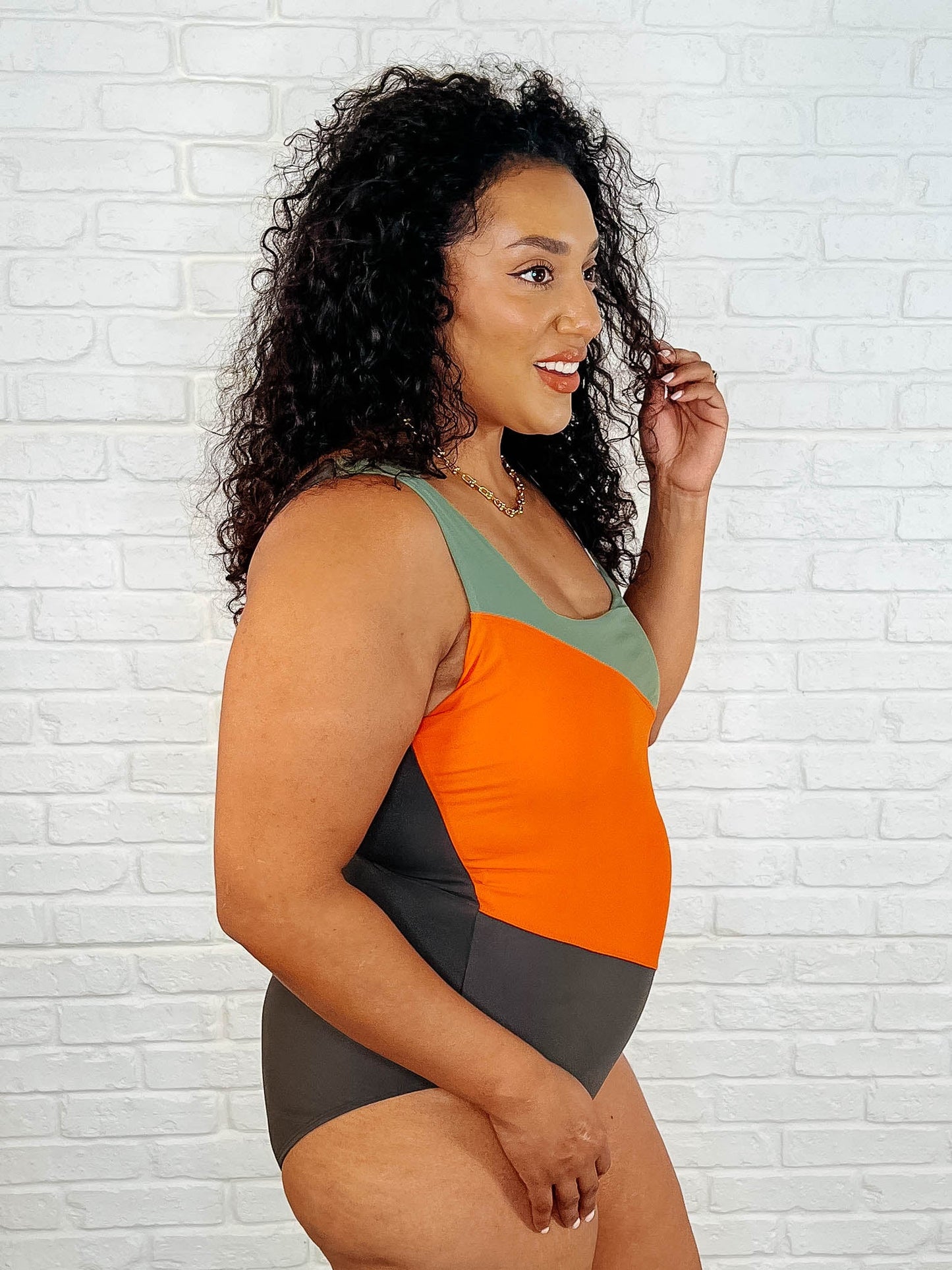 Cape Town Asymmetrical Stripe One-Piece Swimsuit - Square Neckline, Cheeky Fit, Orange Multi