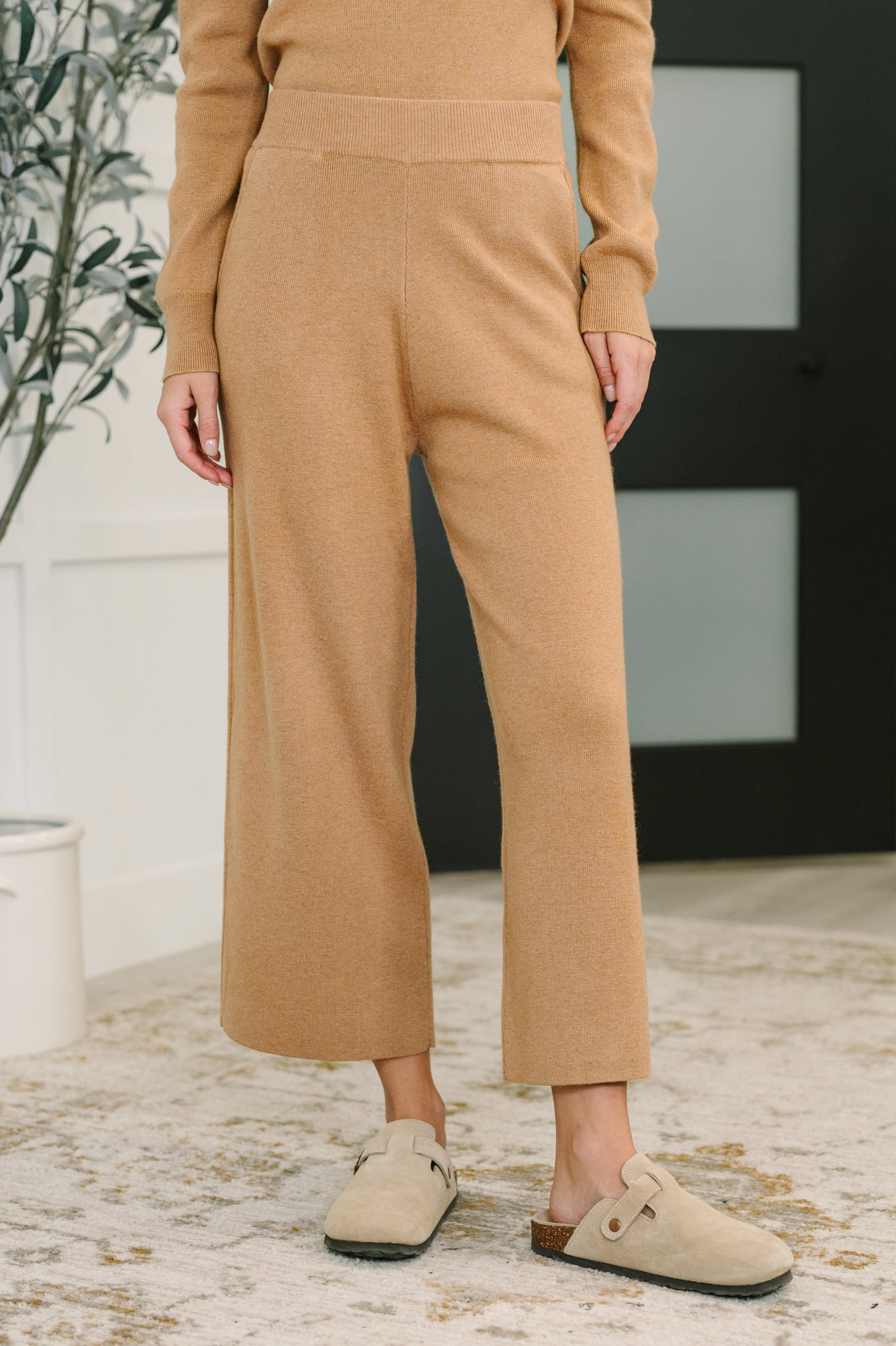 Clove Culottes in Camel – Ribbed Knit, Wide Leg, Pockets