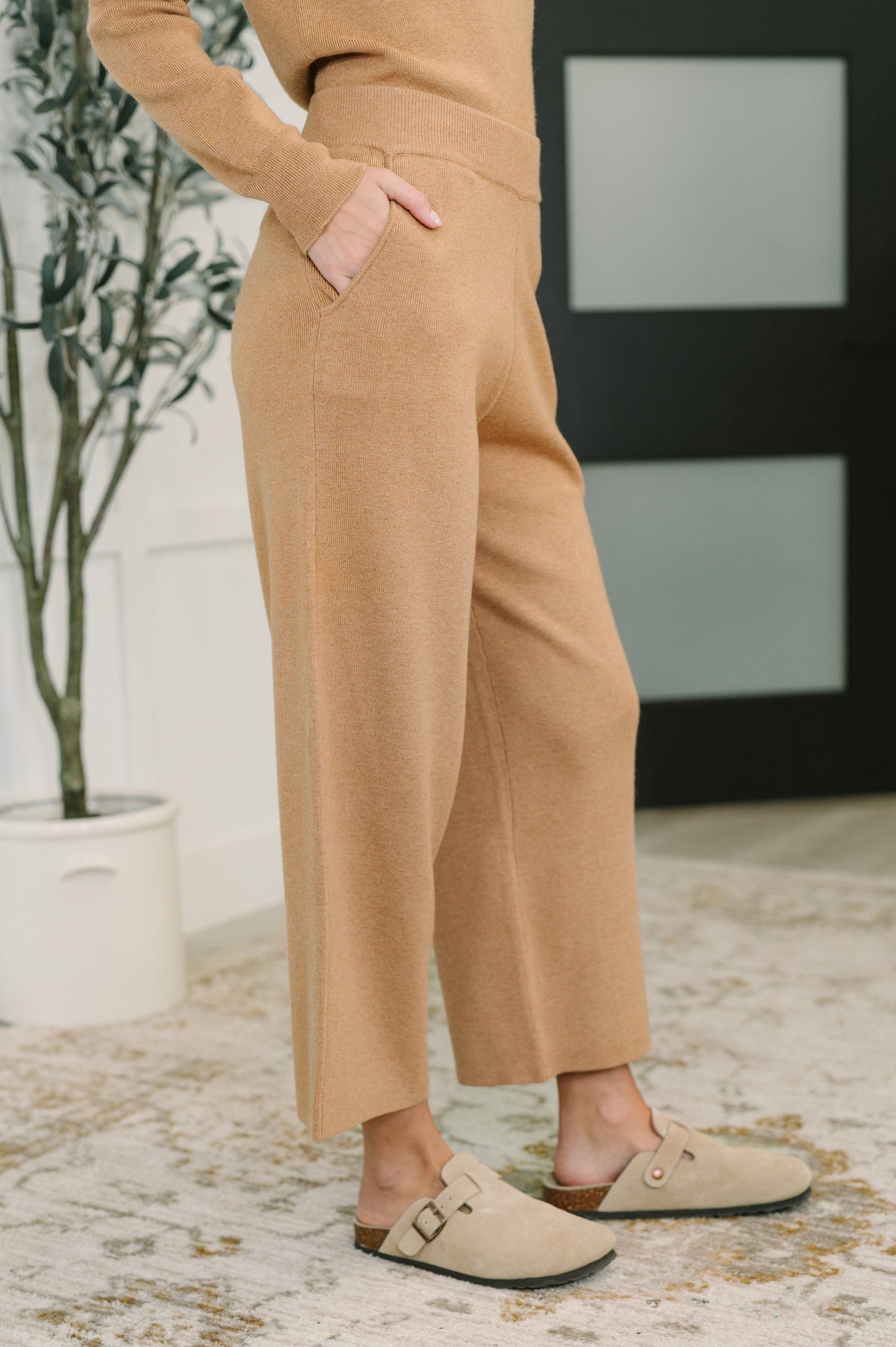 Clove Culottes in Camel – Ribbed Knit, Wide Leg, Pockets