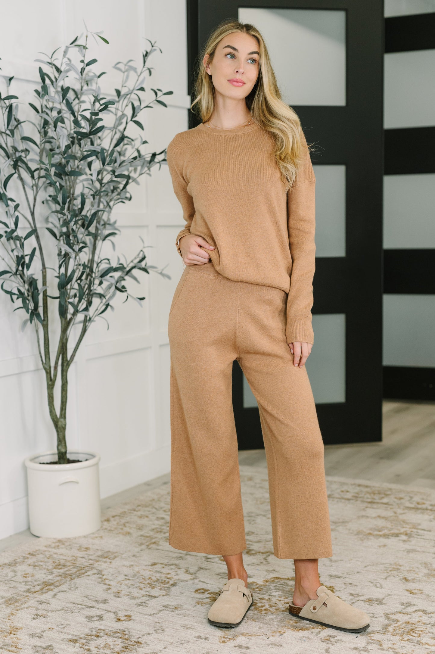 Clove Culottes in Camel – Ribbed Knit, Wide Leg, Pockets