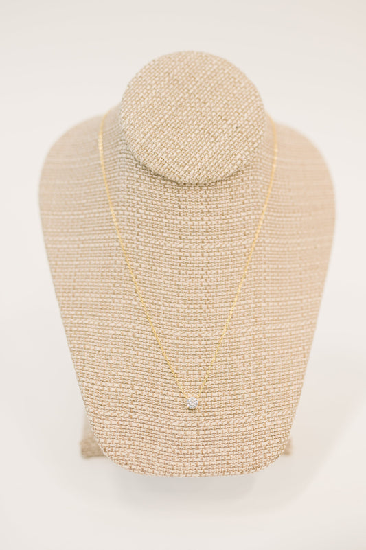Front view of Dainty Daydreams Necklace showing delicate zircon stone.