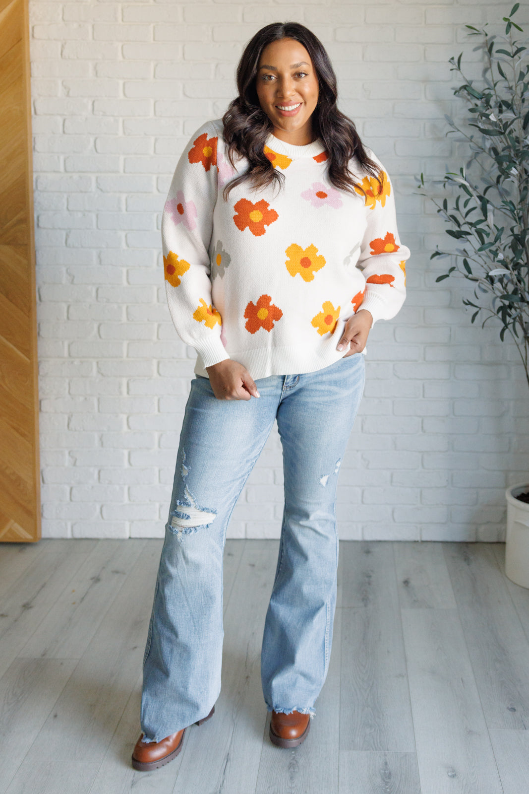Front full body Kyla Floral Sweater with floral design