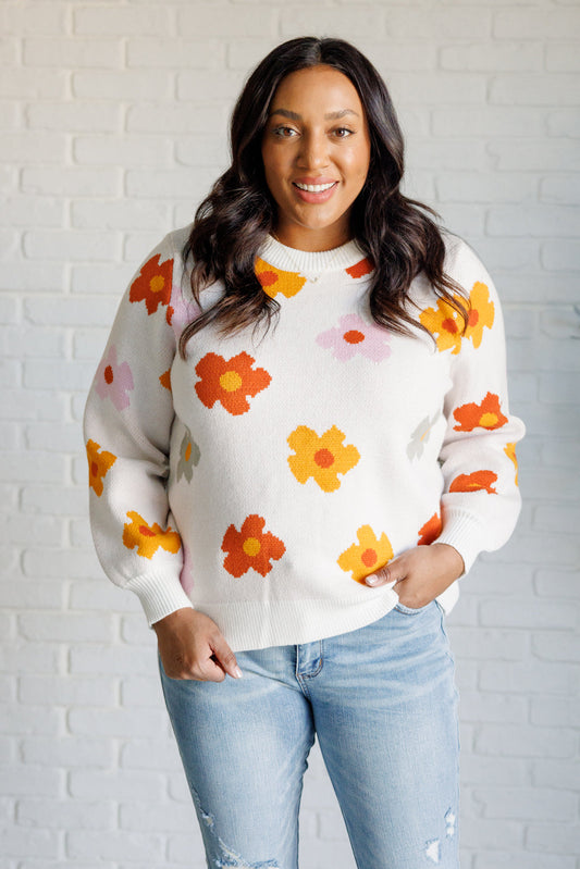 Plus front view Kyla Floral Sweater with fall floral pattern