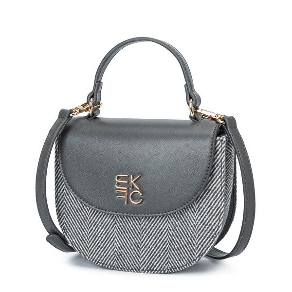 Gray Heloise herringbone crossbody bag with gold-tone hardware.