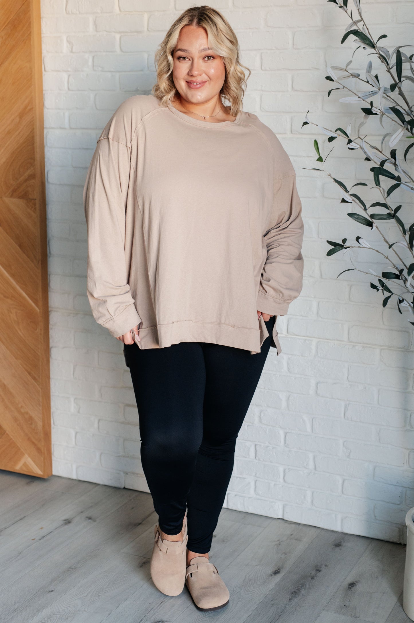 Plus size Haven Long Sleeve Top full body beige long sleeves with banded cuffs