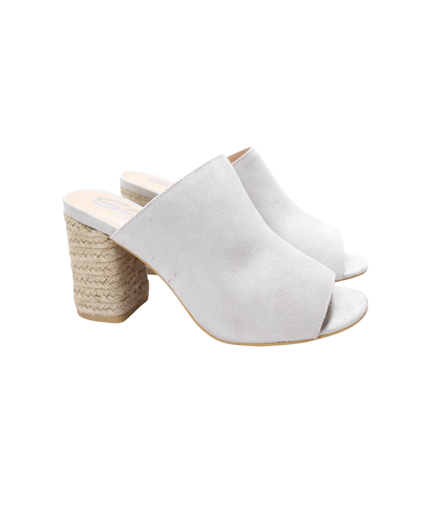 Helena Ice Suede Heeled Sandals - Light Gray, Raffia Heel
