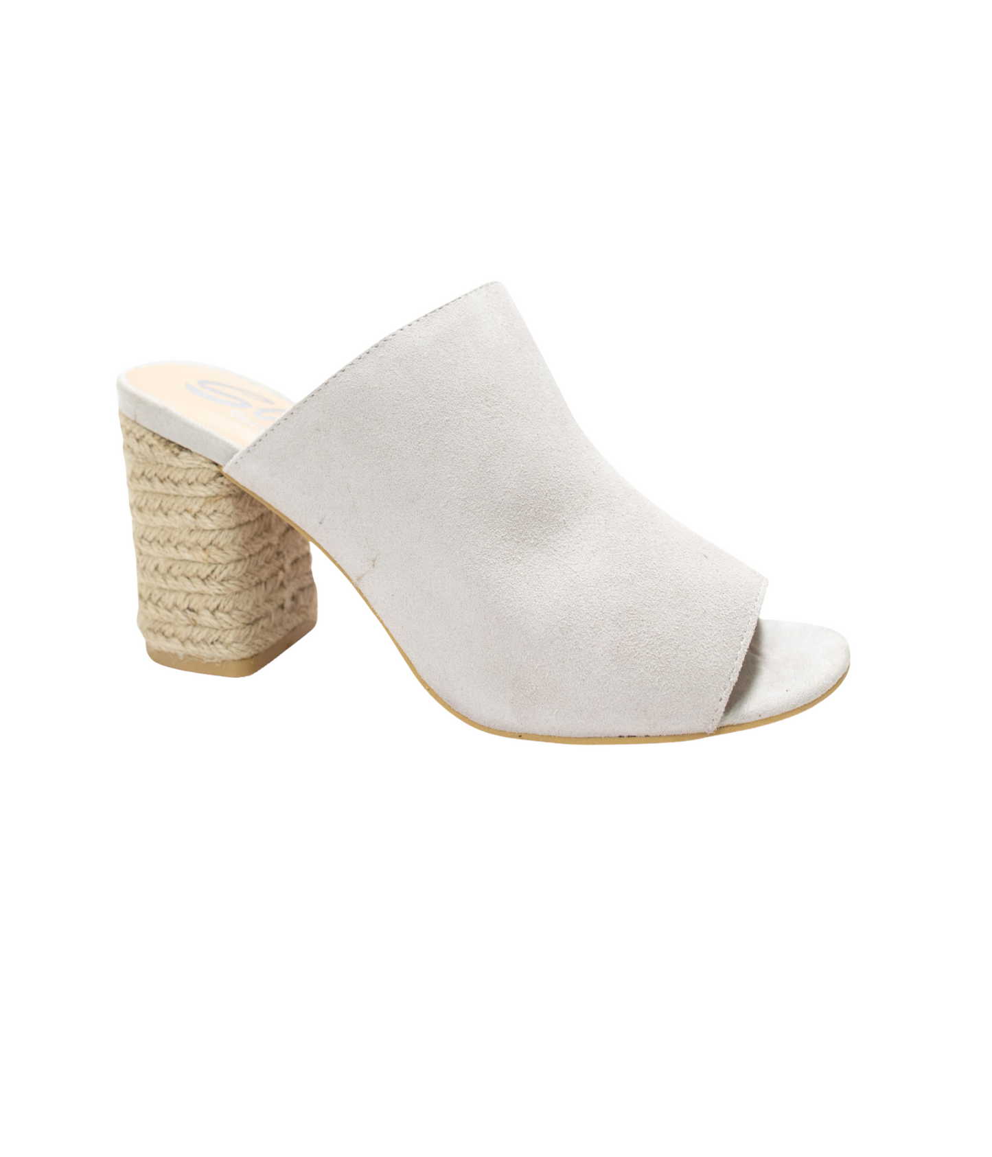 Helena Ice Suede Heeled Sandals - Light Gray, Raffia Heel