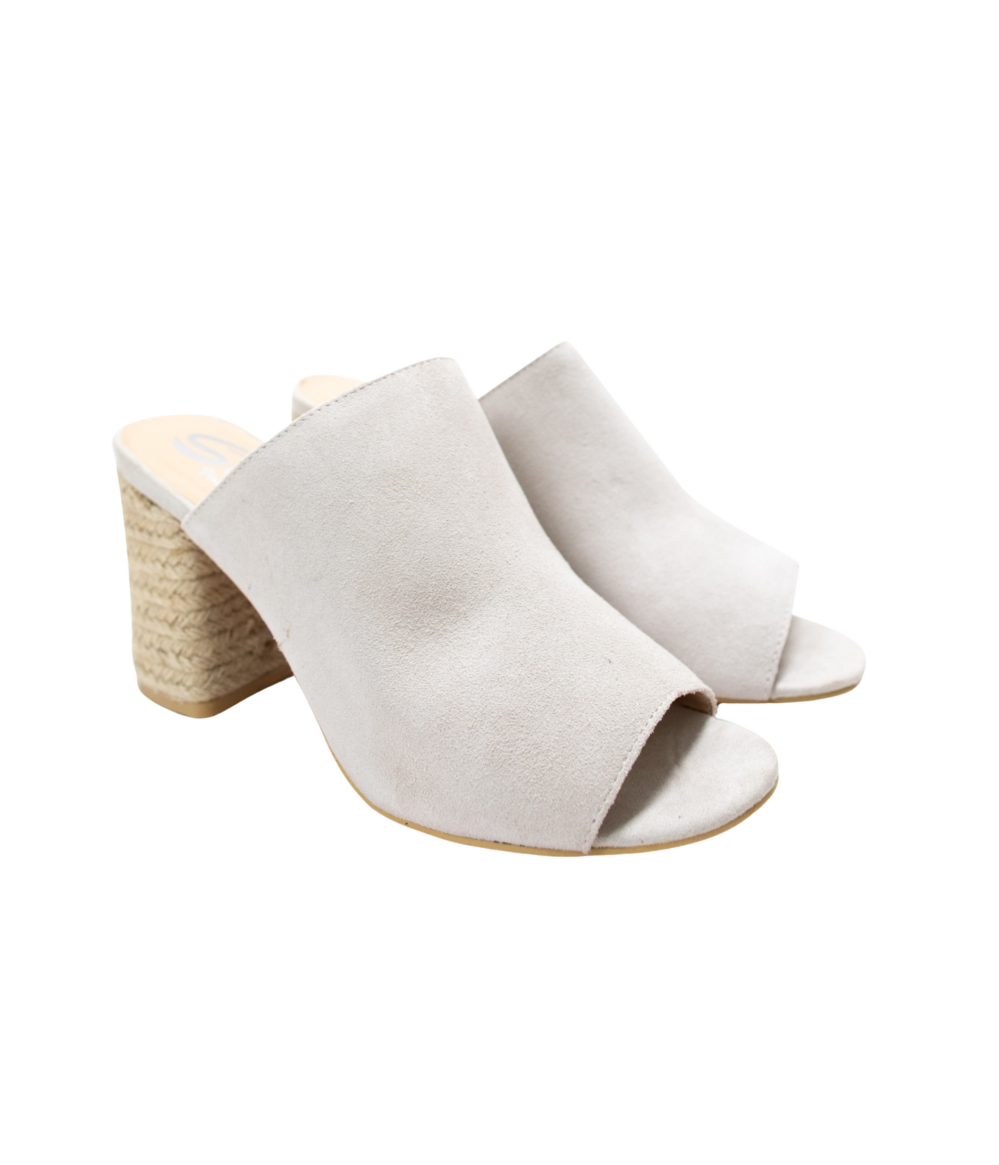 Helena Ice Suede Heeled Sandals - Light Gray, Raffia Heel