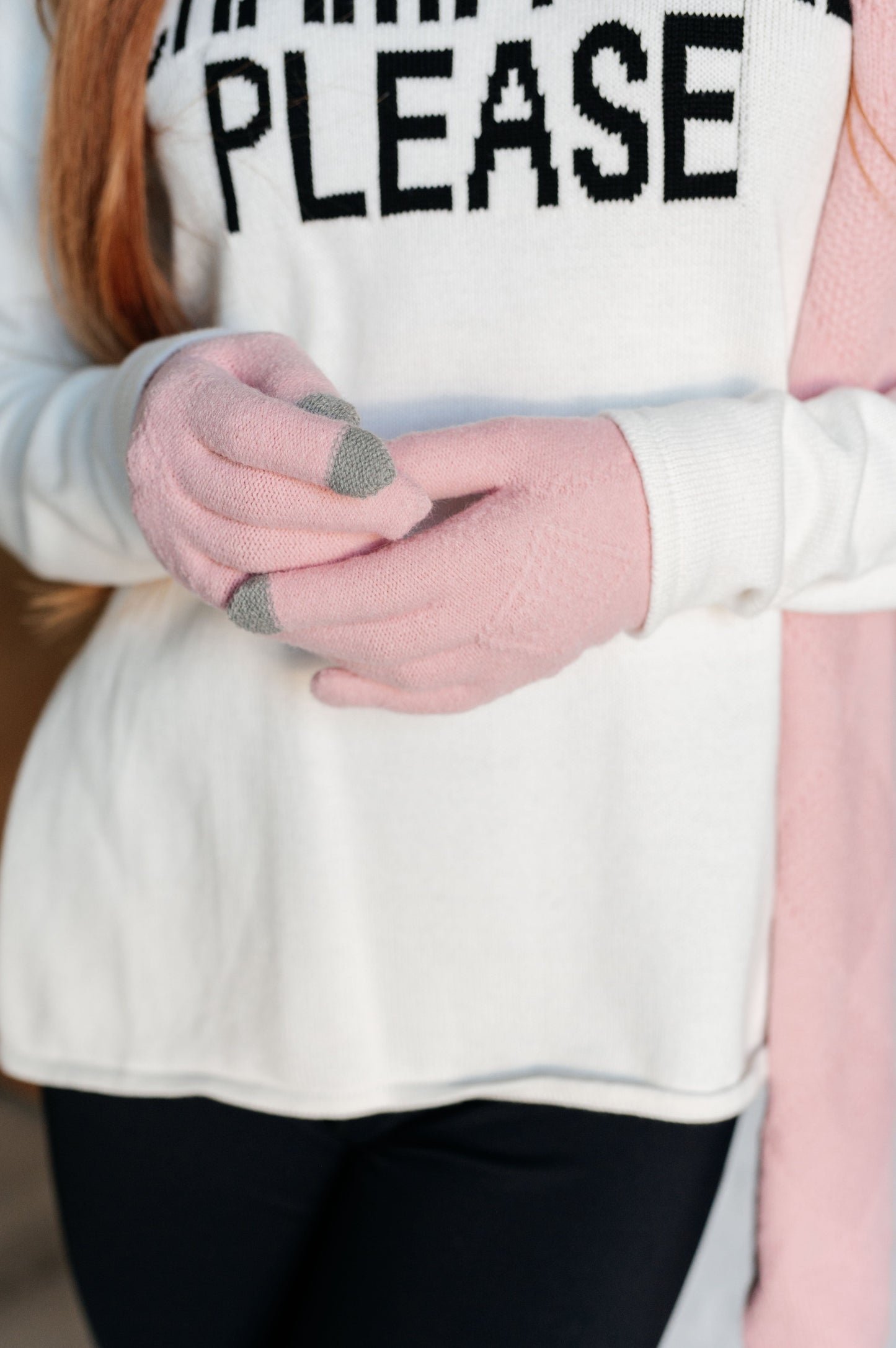 Jane Frost Winter Accessory Set - Pink Beanie, Scarf, and Touch Screen Gloves