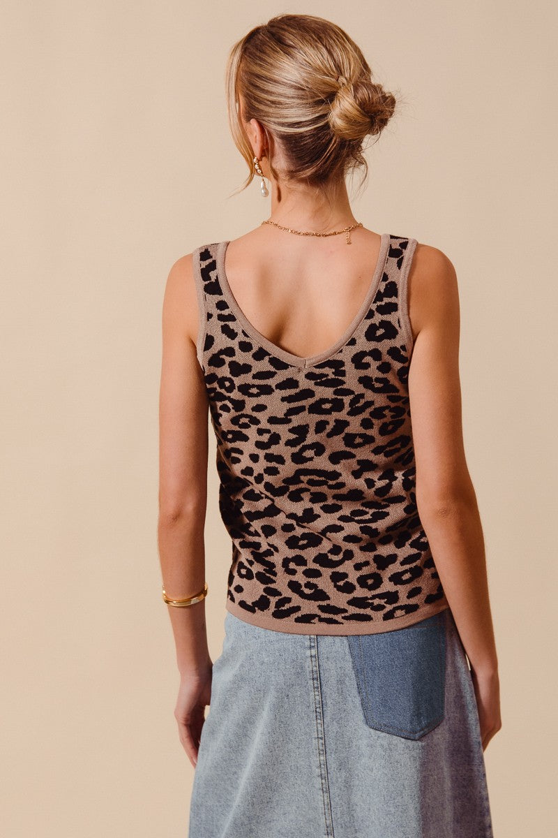 Back view of Katie Leopard Tank taupe leopard print tank top.