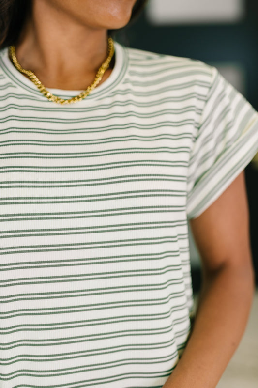 Close up of Kimmy Casual Maxi Dress in Green ribbed texture and neckline detail.