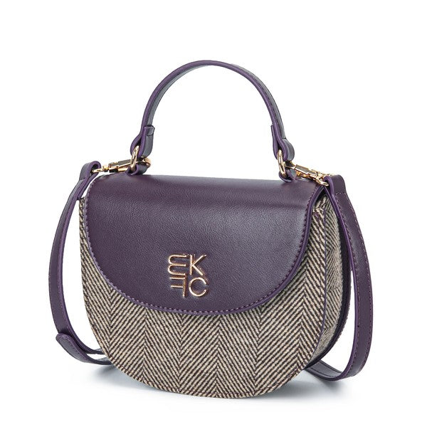 Purple Heloise herringbone crossbody bag with gold-tone hardware.