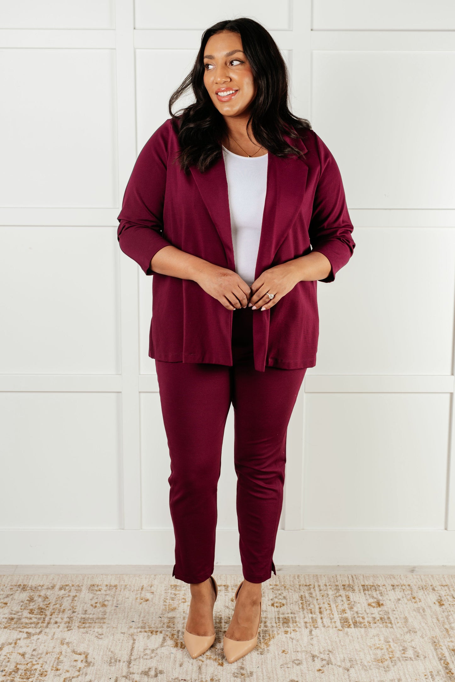 Midge Magic Skinny Pants - Wine, High-Rise, Slim Fit, Ponte Knit