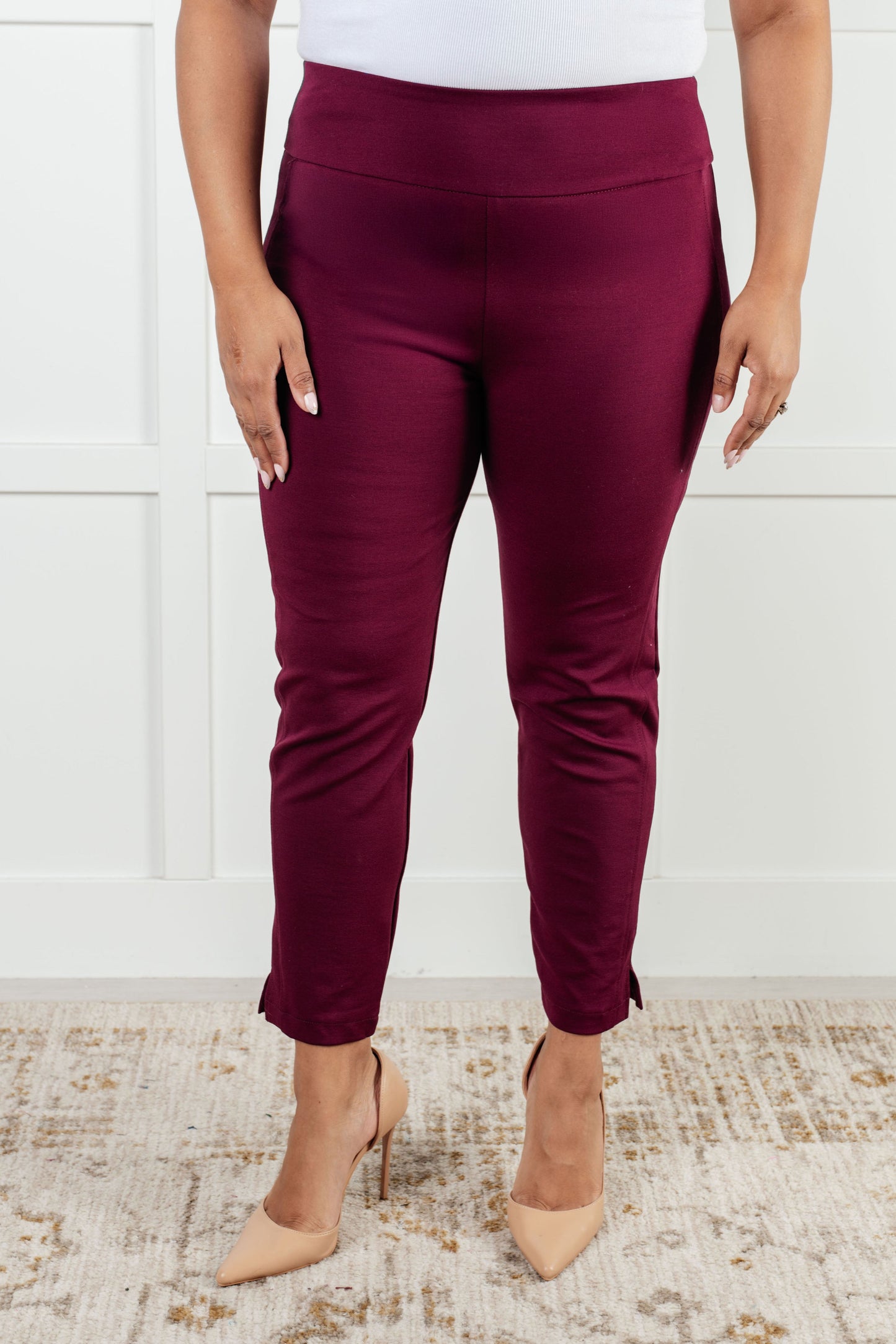 Midge Magic Skinny Pants - Wine, High-Rise, Slim Fit, Ponte Knit