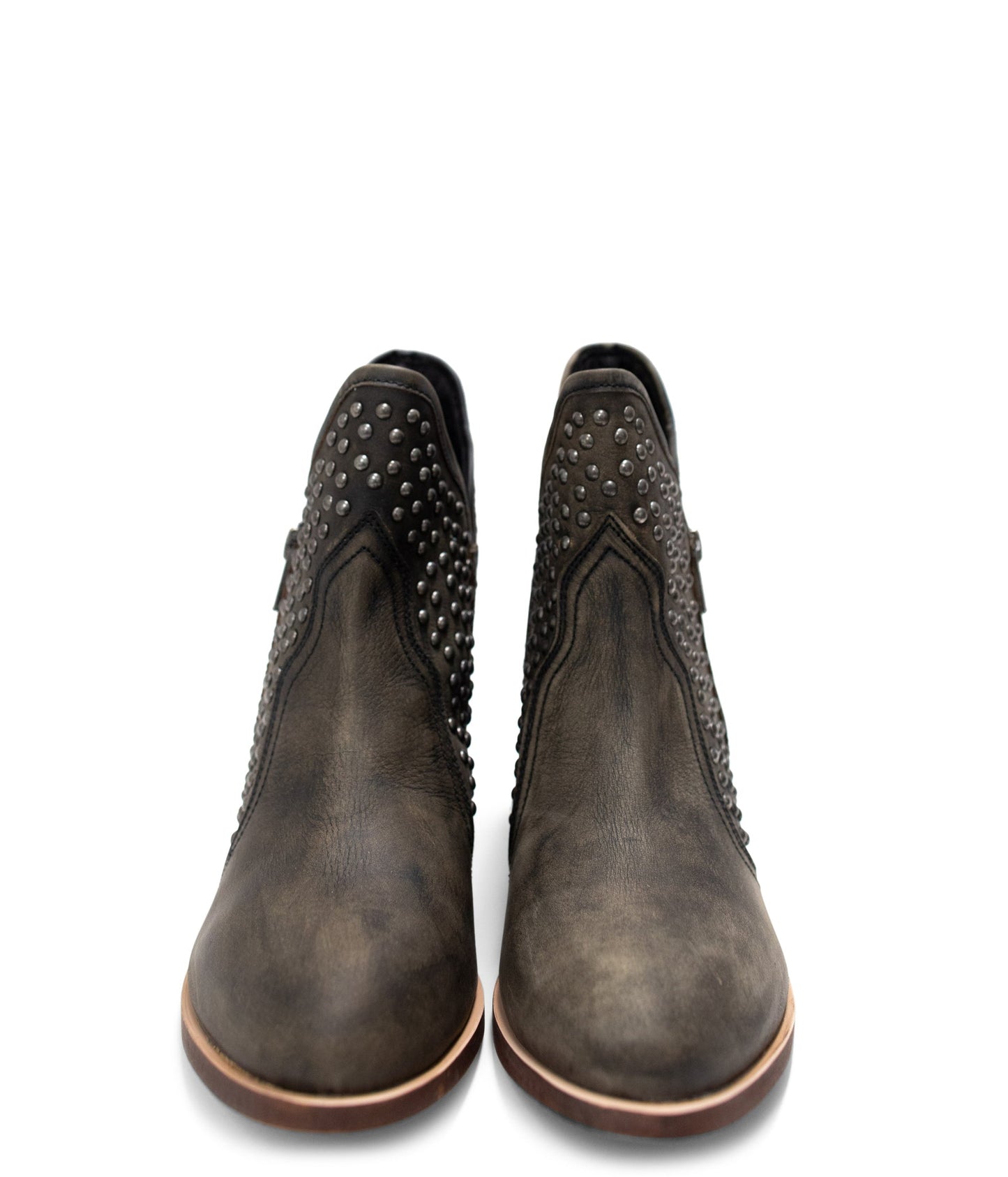 Front view of Nellie Studded Ankle Boots in black, highlighting round toe and studded trim.