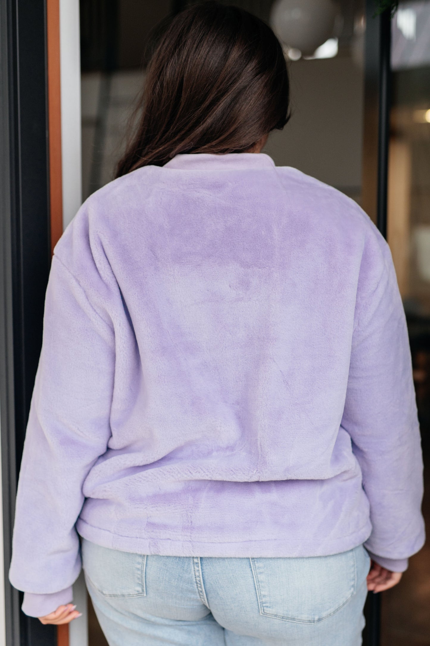 Back view of plus size Noma Zip Up Jacket showing plush bomber silhouette.