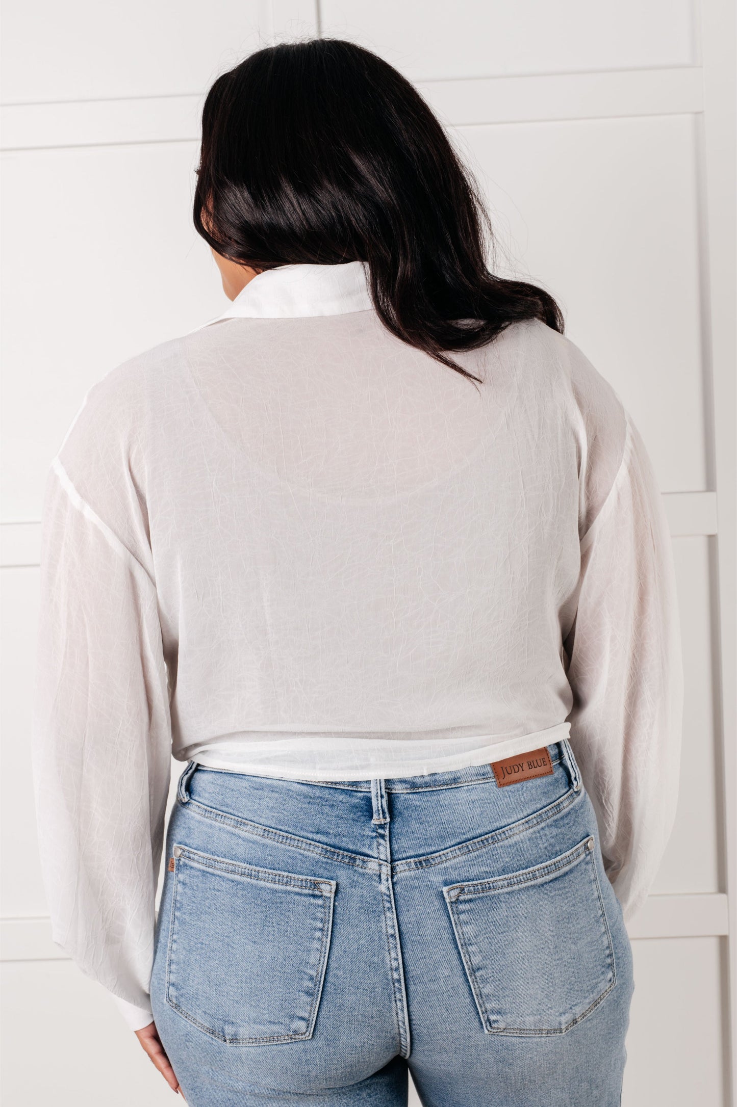 Paulomi Tie Front Shirt - White, Cropped, Button-Up, Balloon Sleeves
