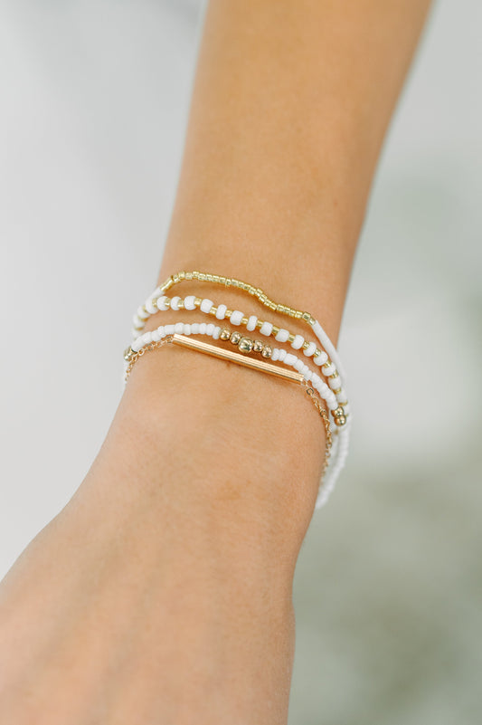 Poised & Polished Bracelet Set - White & Gold Layered Look