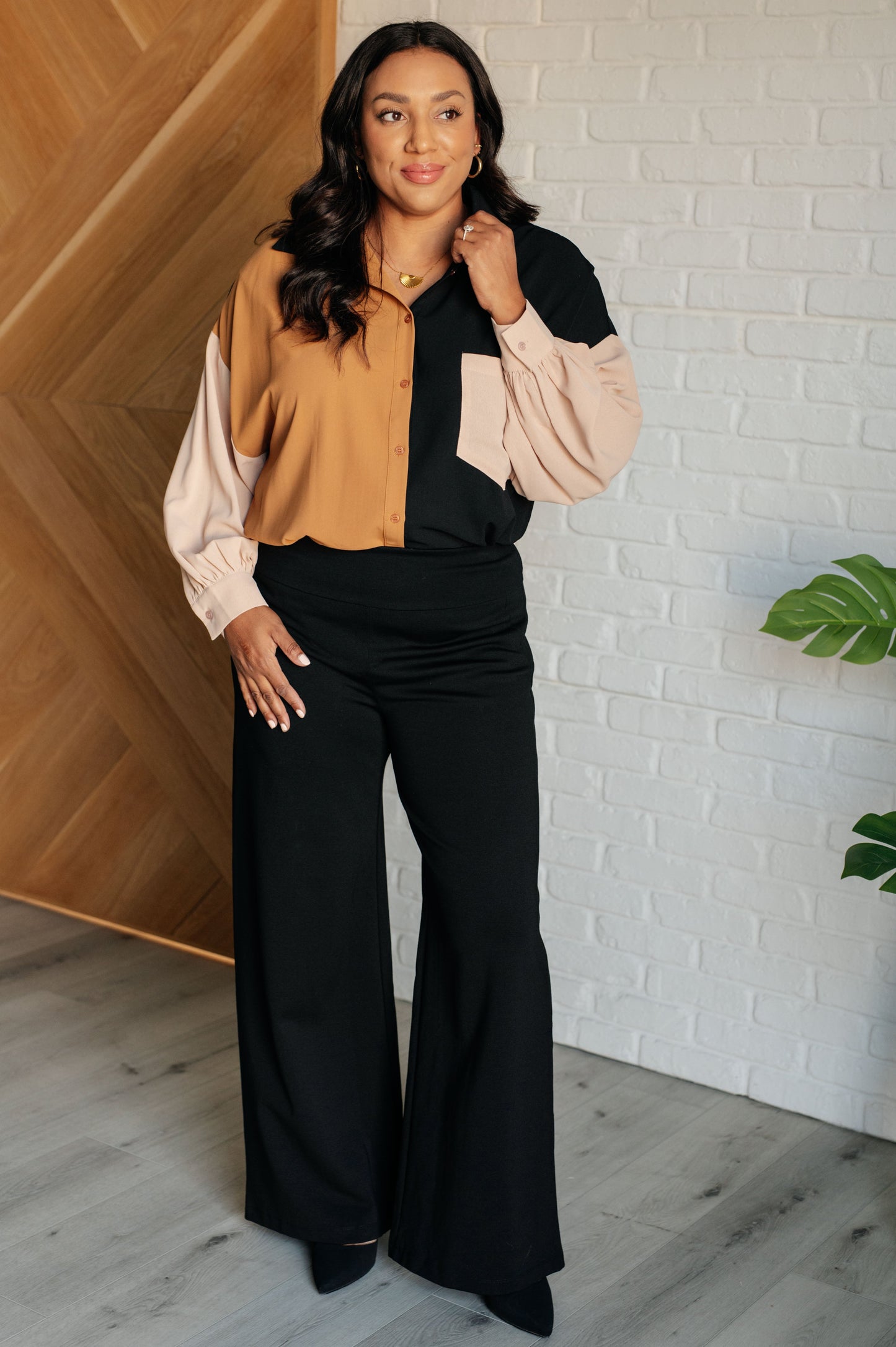 Adley Colorblock Button Up – Oversized, Balloon Sleeve