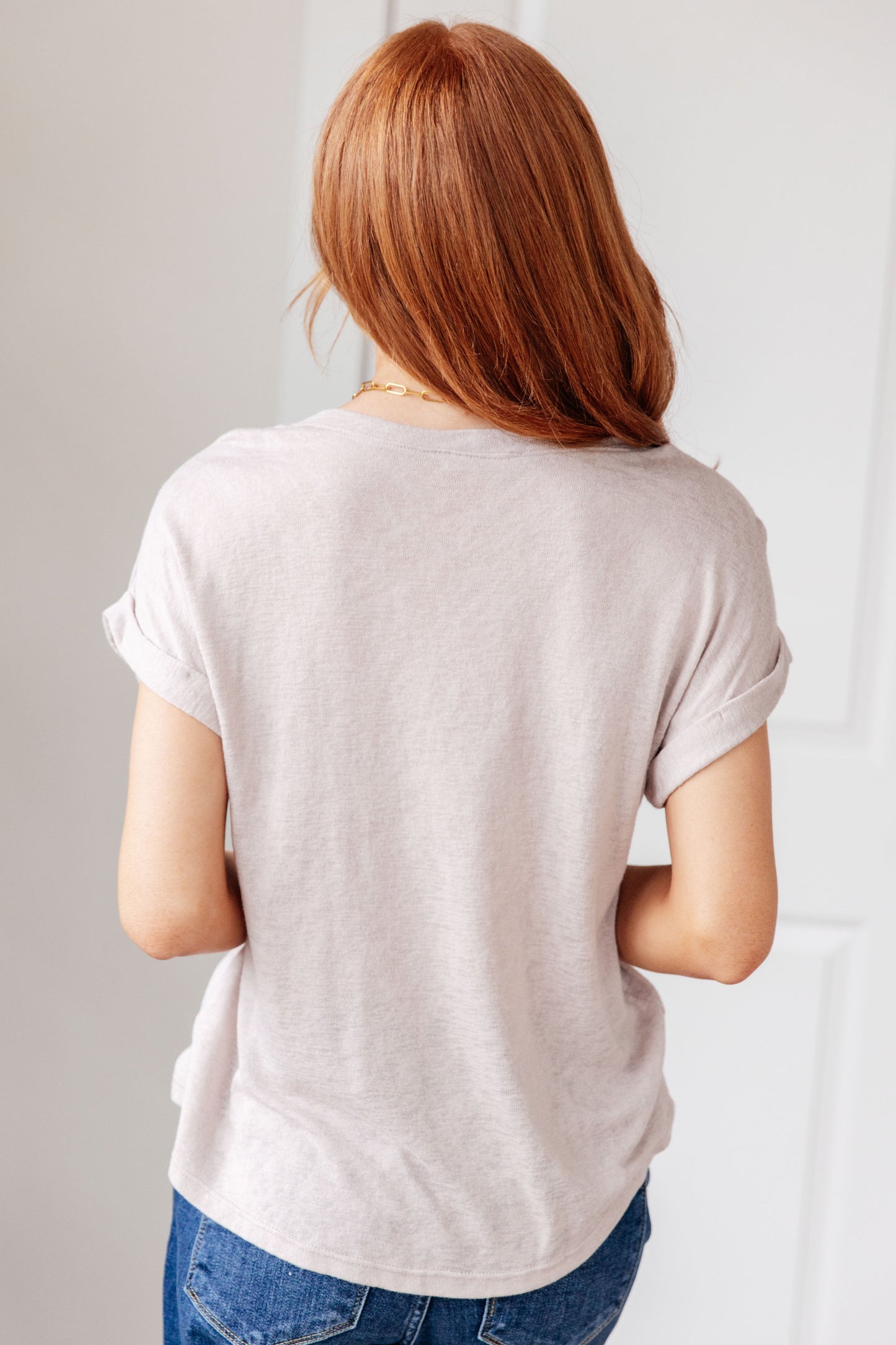 Selby Taupe Burnout T-Shirt – Soft Jersey Knit, Dolman Sleeves, Round Neck