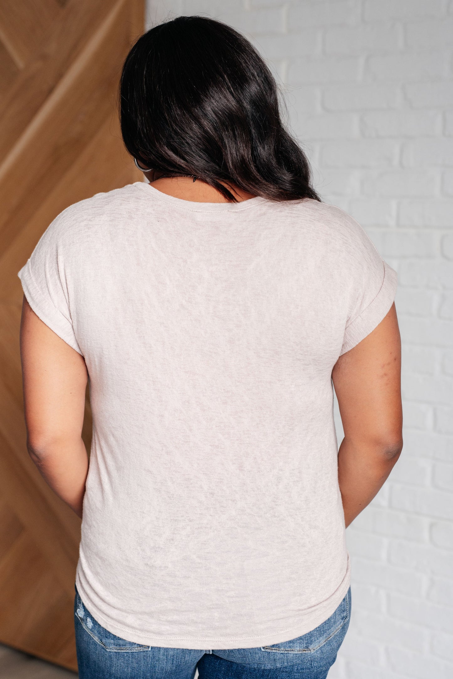 Selby Taupe Burnout T-Shirt – Soft Jersey Knit, Dolman Sleeves, Round Neck