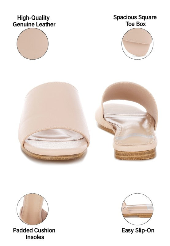 Detail shot of Shanon Slip-On Leather Flats in Beige cushioned insole.