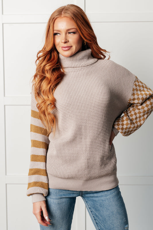 Susie Patchwork Waffle Knit Sweater - Beige Cozy Style