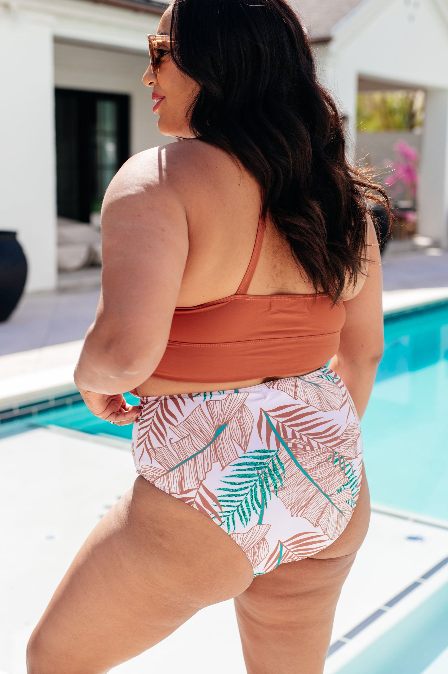 Tahiti Tropical Print High-Waisted Swim Bottoms - Cheeky Fit, Fully Lined,