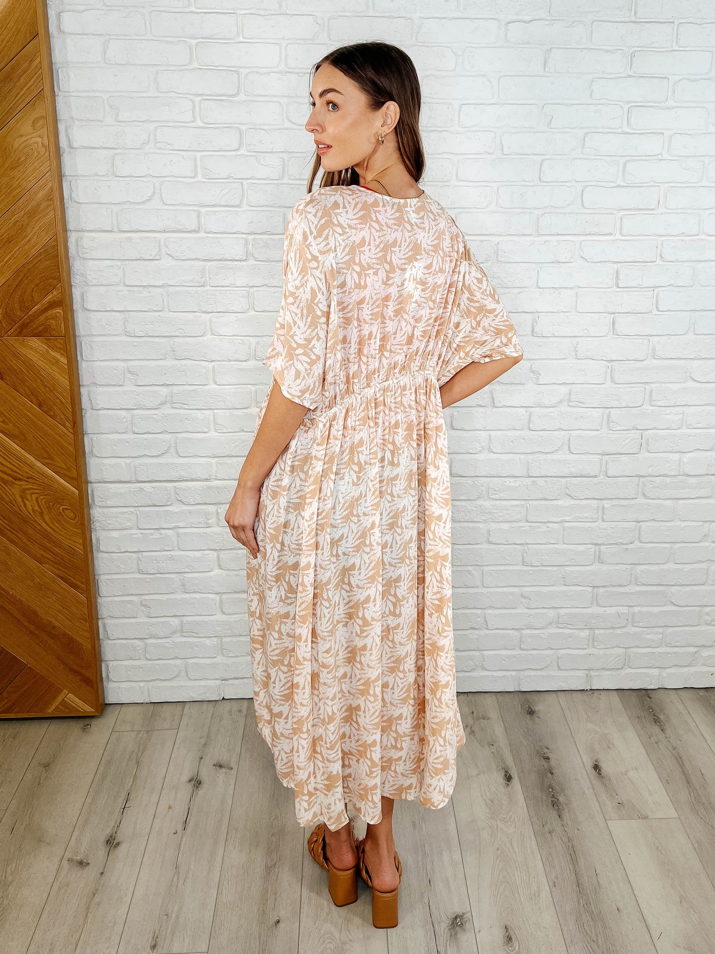 Back view of tropical print Copacabana kimono, flowy fit, summer style.