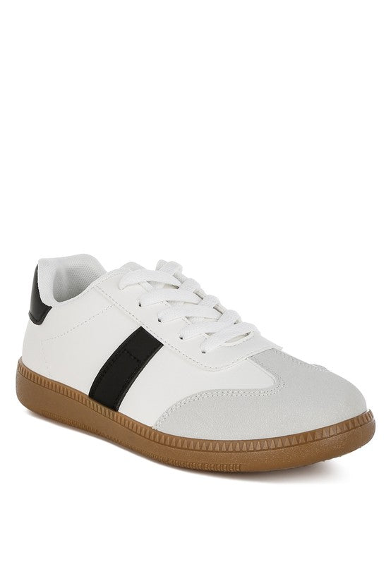 Rag Company Joelle white sneakers styled for athleisure looks.
