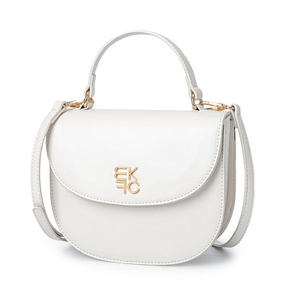 White Heloise Crossbody Bag in smooth vegan leather with gold hardware and top handle style