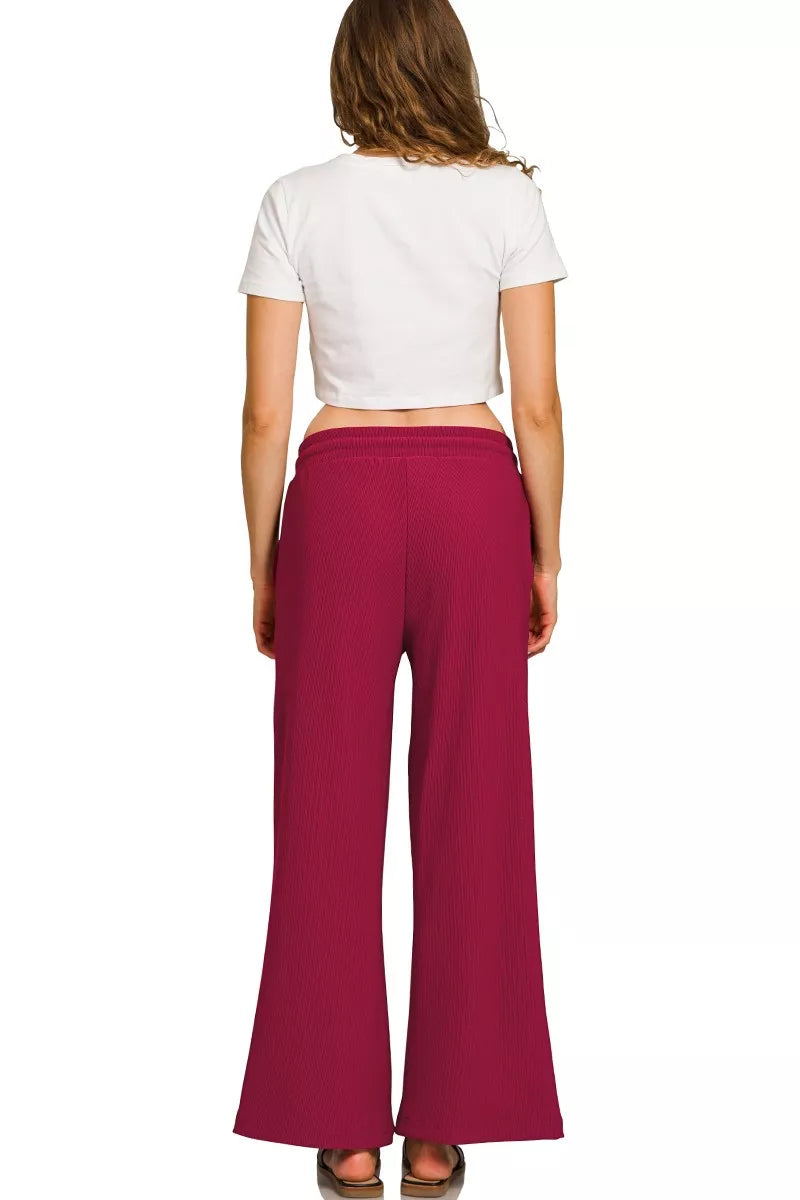 Jenny Cabernet ribbed lounge set - back view of pants.