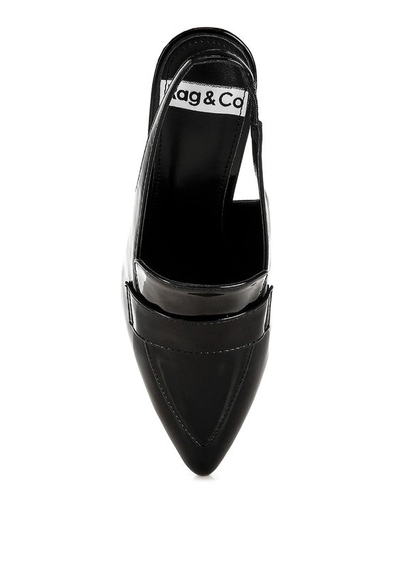 Top view of Black Voisin Slingback Loafer Heels showing cushioned insole and loafer vamp.