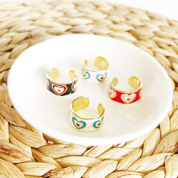 Priscilla Pop Hearts Ring - Adjustable, Enamel Heart Design, Gold Plated