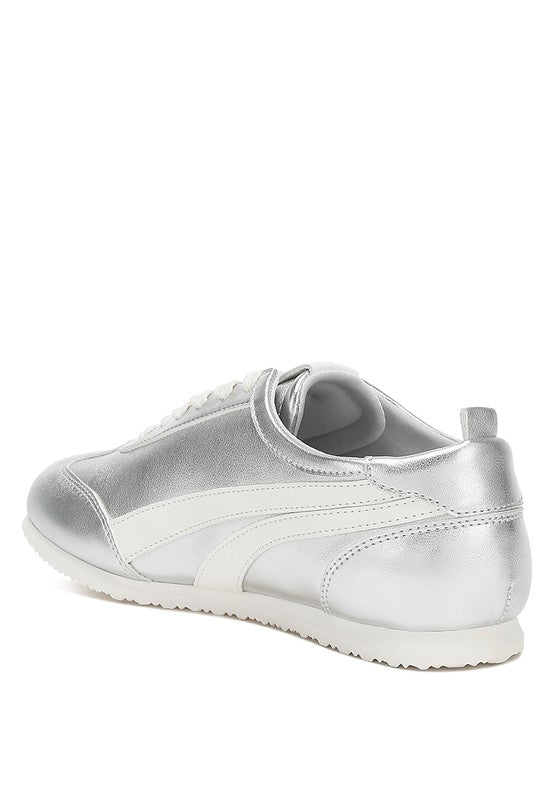 Montek Silver Metallic Sneakers - Vegan Leather, Cushioned Insole, Lace-Up