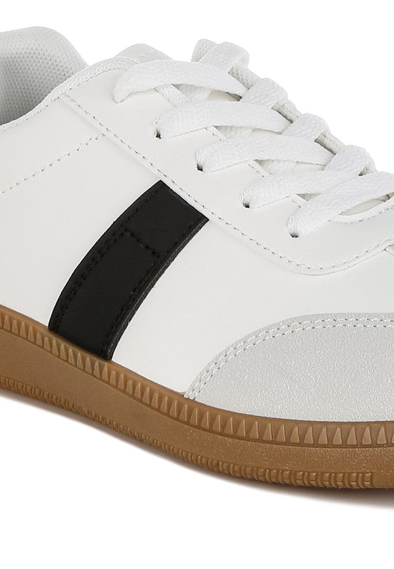 Women's white lace-up sneakers for casual everyday wear- close up view