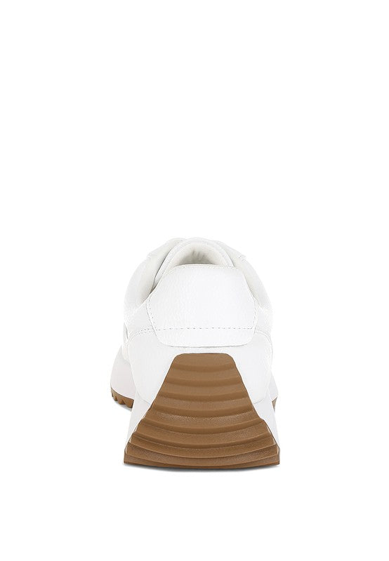 Back view of white Athion Studded Leather Sneakers with cushioned collar