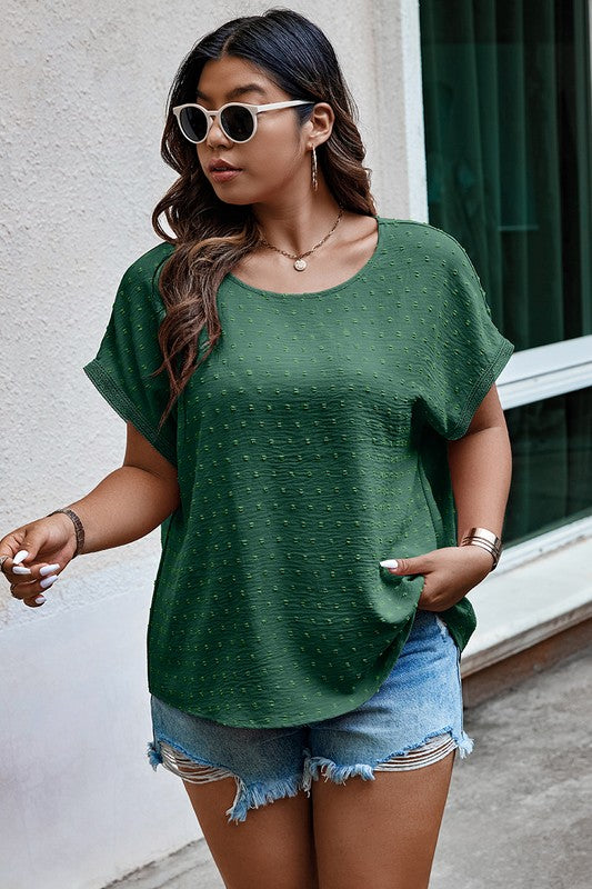Textured Swiss dot fabric on Tawny Plus Size Top in green
