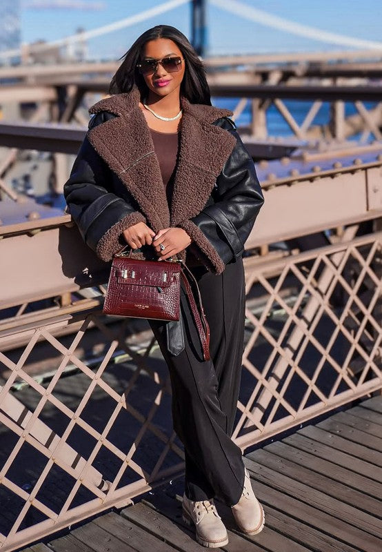 Woman wearing Beige Madoka Chunky Ankle Boots styled with cozy outfit for lifestyle look.