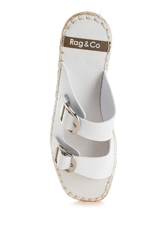 Palala white genuine leather espadrilles with cushioned insole and slip-on buckle strap design.