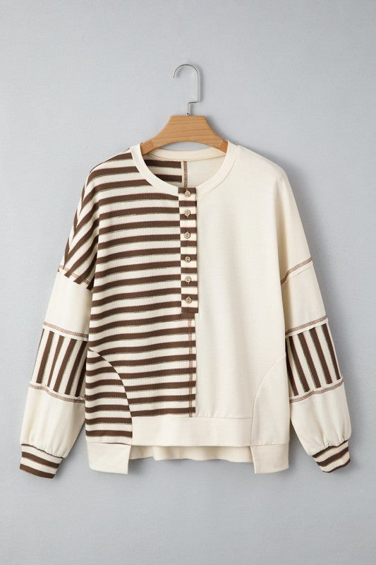 Front of Ariana Stripe Stitched Oversized Sweatshirt on hanger