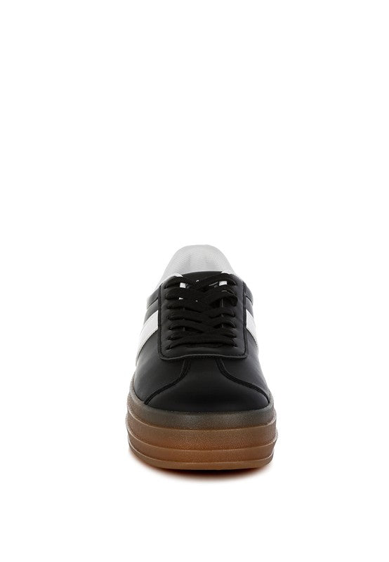 Lorene Knockout Sneakers - Chunky Flatform, Vegan Leather, Lace-Up