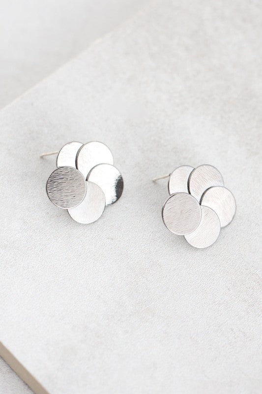 Round and Round Earrings in Gunmetal set of three overlapping disc studs