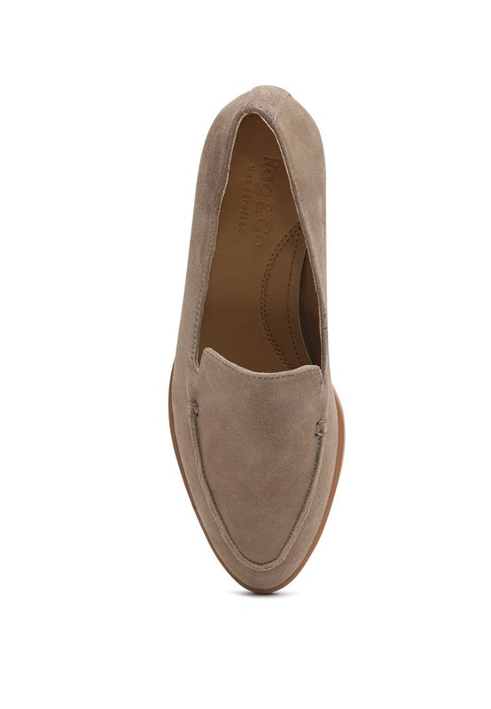 Rag Company Taupe Suede Loafers Anna – soft leather slip-ons top view close-up