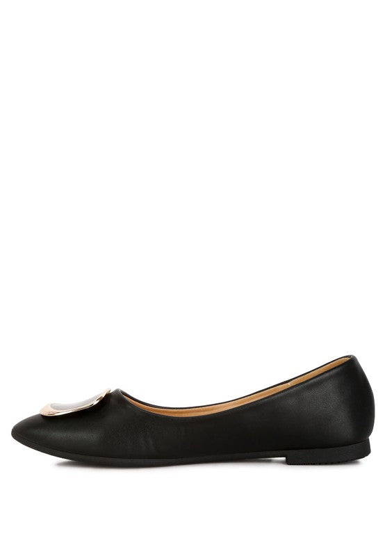 Side profile of black Karder Ballet Flats with faux leather finish