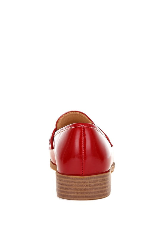 Back view of Red Avery Patent Loafers showing flat heel and glossy patent detail.
