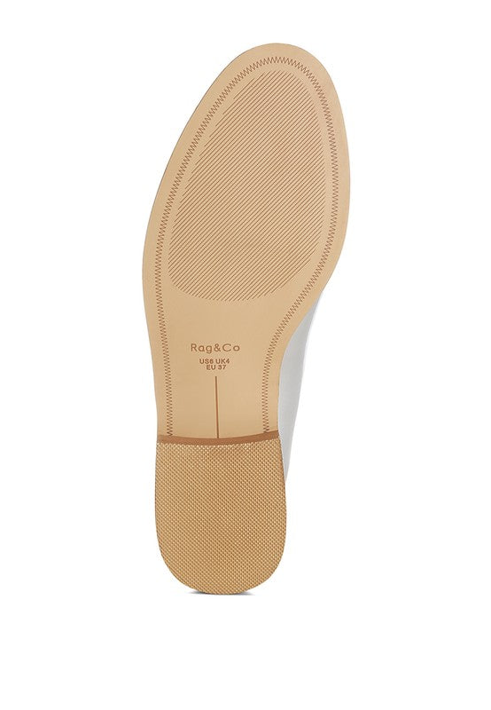 Bottom view of Silver Corleone Vegan Leather Loafers showing rubber sole and stacked heel.