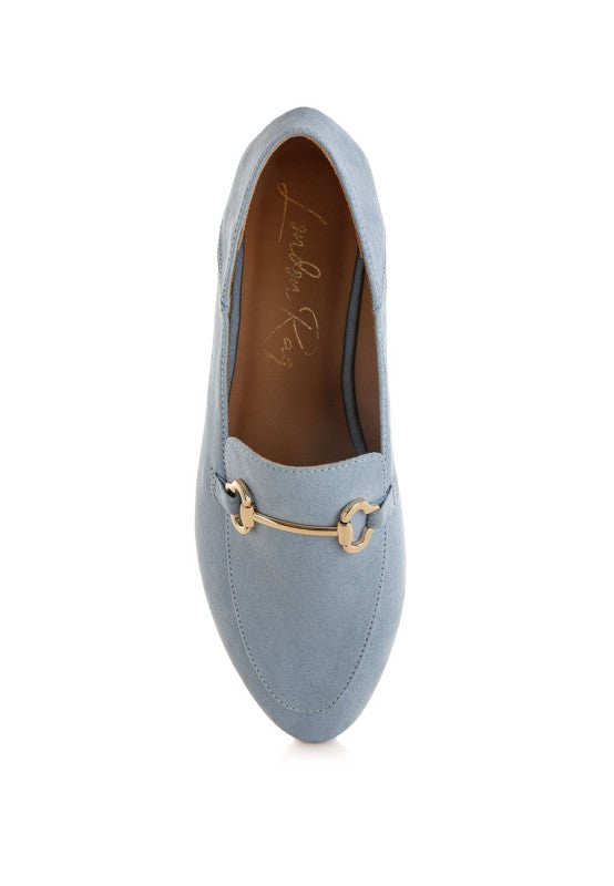 Top view of Light Blue Noltas Loafers showing horsebit hardware and rounded toe.