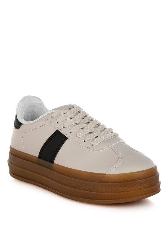 Lorene Knockout Sneakers - Chunky Flatform, Vegan Leather, Lace-Up